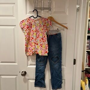 Boden Multicolor Floral Top and heart jeans